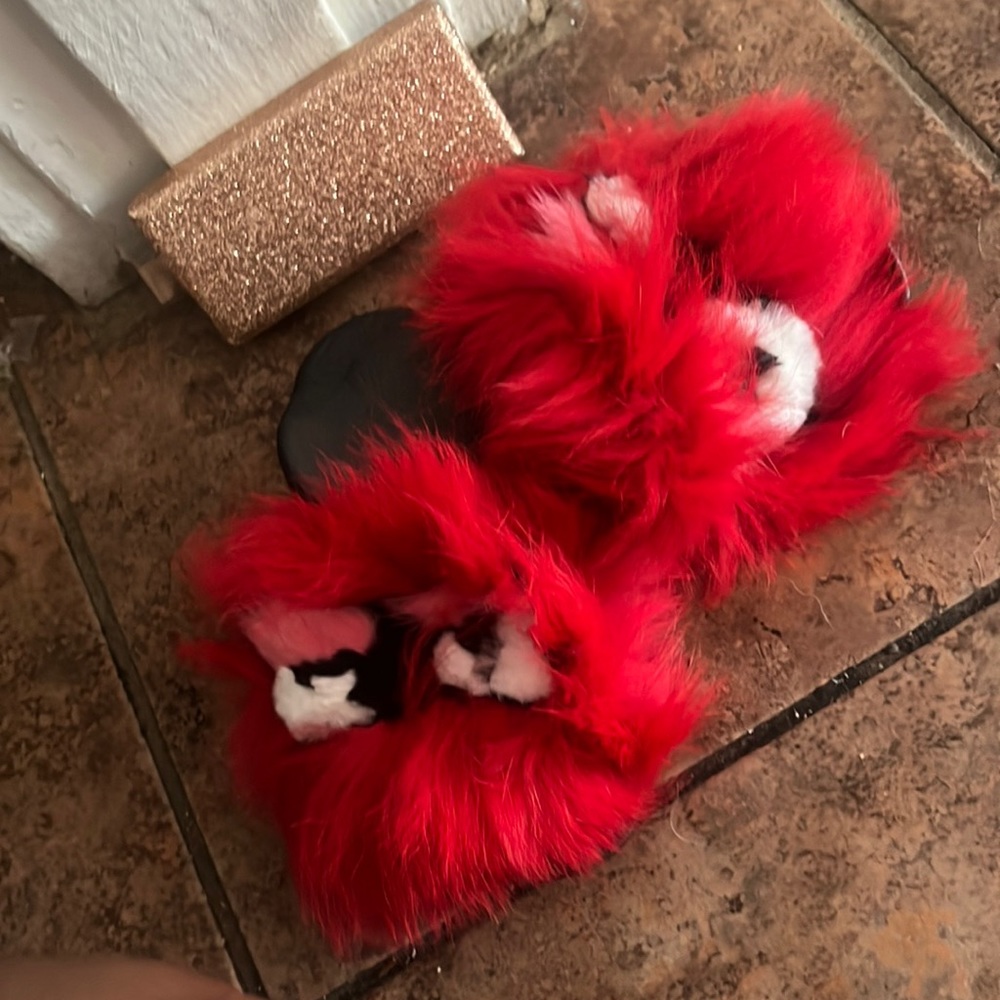 Kids Red fur fluffy monster slides